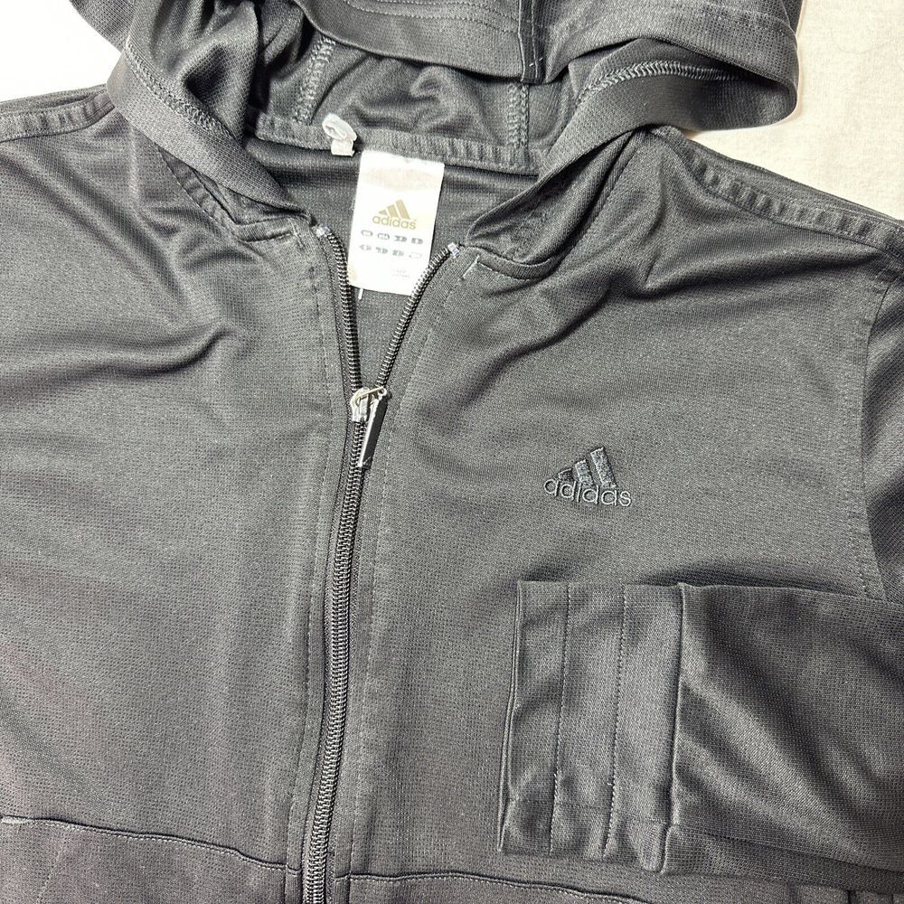 VTG Adidas Women's Medium Track Jacket Hooded Black Full Zip‎ Y2K